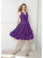 Regency V-neck Chiffon Draped/Flowers/Ruffles Zipper Lilac Bridesmaid Dress