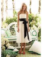 Empire Tea-length Chiffon White A-line Bridesmaid Dress