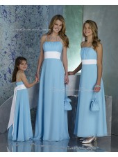 A-line Draped/Ruffles/Sash Sleeveless Light-Sky-Blue Chiffon Bridesmaid Dress