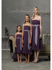 Tea-length Grape Chiffon Sash Natural Bridesmaid Dress