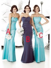 Ruffles Light-Sky-Blue Sheath Strapless Sleeveless Bridesmaid Dress