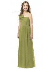 Straps Spaghetti Green Chiffon Strapless Junior Bridesmaid Dresses