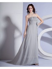 A-line Ruffles/Flowers Natural Silver Strapless Sleeveless Chiffon Zipper Floor-length Bridesmaid Dress