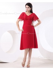 Zipper Red Empire A-line Floor-length Ruffles V-neck Chiffon Sleeveless Bridesmaid Dress