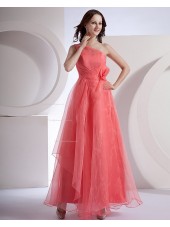 Organza Zipper Natural Floor-length A-line Tiered/Flowers Sleeveless One-Shoulder Watermelon Bridesmaid Dress