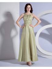 Zipper Natural A-line Ankle-length Sleeveless Sage Ruffles Taffeta Bateau Bridesmaid Dress