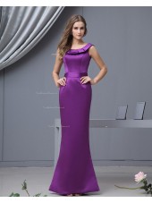 Sleeveless Natural Mermaid Satin Ruffles Floor-length Zipper Bateau Regency Bridesmaid Dress