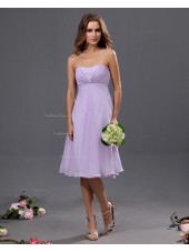 Sweetheart Knee-length Lilac Ruffles/Beading Natural Chiffon Sleeveless A-line Zipper Bridesmaid Dress