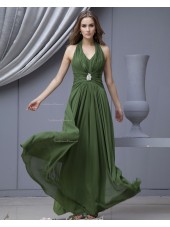 Sleeveless Chiffon Halter Green Natural Zipper Ruffles/Beading/Draped Floor-length A-line Bridesmaid Dress