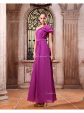 Natural Fuchisa Zipper Sleeveless Floor-length Chiffon Ruffles/Tiered/Draped One-Shoulder A-line Bridesmaid Dress