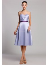 A-line Natural Knee-length Sleeveless Zipper Ruffles/Sash Satin Lavender Sweetheart Bridesmaid Dress