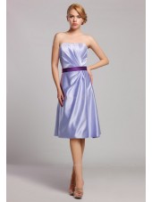 Sleeveless Sweetheart Satin Zipper Empire Lavender Ruffles/Sash A-line Knee-length Bridesmaid Dress