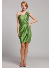 Green Mini Natural One-Shoulder Sleeveless Satin Zipper Short-length Ruffles/Flowers Bridesmaid Dress