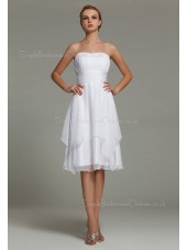 Zipper A-line Knee-length Natural Strapless Ruffles/Tiered Chiffon Sleeveless White Bridesmaid Dress