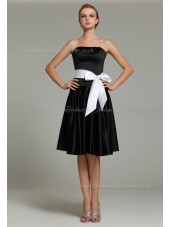 Natural Satin Knee-length Ruffles/Sash Sleeveless Strapless Black Zipper A-line Bridesmaid Dress