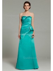 Elastic-Satin Sleeveless Sweetheart Natural Zipper A-line Ruffles/Applique/Beading/Bow Floor-length Hunter-Green Bridesmaid Dress