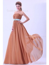 Sleeveless Natural Floor-length Brown Chiffon Ruffles/Sash/Drapes A-line Zipper Strapless Bridesmaid Dress