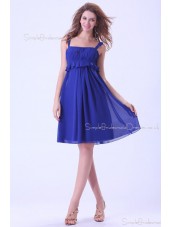Ruffles/Tiered Zipper Natural A-line Royal-Blue Chiffon Straps Sleeveless Knee-length Bridesmaid Dress