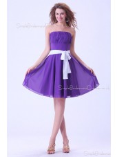 Natural Strapless Regency Short-length Zipper Sleeveless Chiffon Mini Ruffles/Sash Bridesmaid Dress