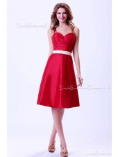 Sweetheart Natural Zipper Red Ruffles/Sash Taffeta A-line Sleeveless Knee-length Bridesmaid Dress