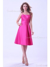 Ruffles/Sash Taffeta A-line Knee-length Natural Spaghetti-Straps Sleeveless Fuchsia Zipper Bridesmaid Dress