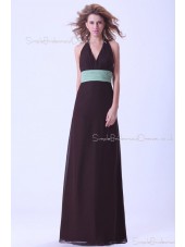 Halter A-line Chiffon Sleeveless Natural Ruffles/Sash Backless Purple Floor-length Bridesmaid Dress