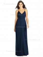 Beautiful Girls Dark Navy Floor Lengh Chiffon A line Bridesmaid Dress