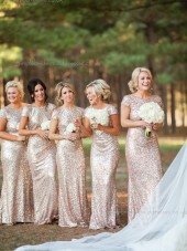 Hot Sale Sparkly Sequin Mermaid Long Gold / Champagne / Rose Gold Bridesmaid Dress