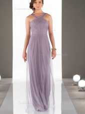 Online Celebrity Lilac Floor Length Flowing Criss-Cross Strap Bridesmaid Dress