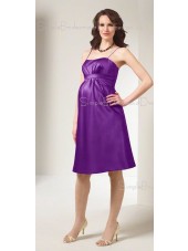 A-line Draped , Ruffles Satin Spaghetti straps Knee-length Purple Sleeveless Zipper Drop Maternity Bridesmaid Dresses