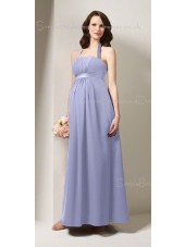 A-line  Draped , Ruffles Chiffon Spaghetti straps Tea-length Blue Sleeveless Zipper Natural Maternity Bridesmaid Dresses