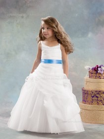 White Flower Sleeveless Organza Made Floor-length A-line Tiered / Hand V-neck Flower Girl Dress