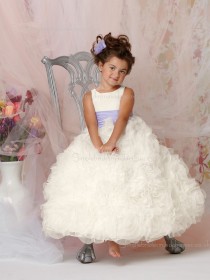 Bateau White Organza Gown Ball Sleeveless Ruffles / Sash Floor-length Cascading Flower Girl Dress