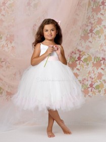 Gown Made Sleeveless Organza Bateau Knee-length Flower White Hand Flower Girl Dress