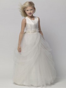 Applique / Tiered Gray Sleeveless A-line Floor-length Organza Scoop Flower Girl Dress