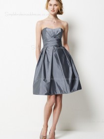 Silver A-line Short-length Zipper Bateau Sleeveless Taffeta Empire Sash/Ruffles Bridesmaid Dress