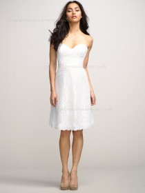 Zipper Sash/Applique Short-length Sleeveless White A-line Natural Lace Sweetheart Bridesmaid Dress