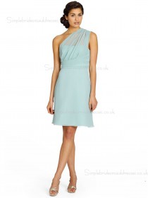 Sleeveless Short-length Chiffon Backless Empire Column Sheath One Shoulder Green Bridesmaid Dress