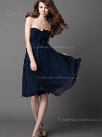 Knee-length Bateau Zipper Chiffon Flowers Dark Navy A-line Empire Sleeveless Bridesmaid Dress