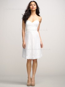 A-line Sleeveless White Zipper Knee-length Empire Lace Sweetheart Applique Bridesmaid Dress