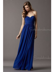 Chiffon Royal Blue Sweetheart Empire Column Sheath Sleeveless Floor-length Ruffles Zipper Bridesmaid Dress