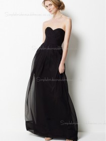 Column Sheath Sleeveless Empire Chiffon Draped Floor-length Sweetheart Zipper Black Bridesmaid Dress