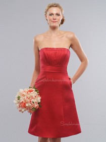 Draped/Sash Red A-line Empire Zipper Satin Knee-length Bateau Sleeveless Bridesmaid Dress