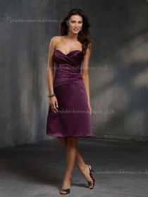 Grape Satin Dropped Zipper Knee-length Sweetheart Draped A-line Sleeveless Bridesmaid Dress