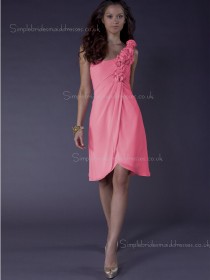 Zipper Flowers/Ruffles Knee-length A-line Sleeveless Chiffon Watermelon One Shoulder Empire Bridesmaid Dress