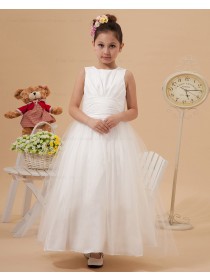 Scoop A line Zipper Taffeta/Organza Belt/Bow Ankle Length Sleeveless Ivory Flower Girl Dress