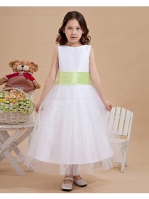 Hand Made Flower/ Zipper Sleeveless Bow/Belt Satin/Organza Ivory Bateau Ankle Length A line Flower Girl Dress