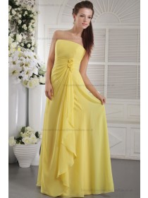 Chiffon Daffodial Beading/Flowers/Side-Draped Natural Sheath Zipper Strapless Sweep Sleeveless Bridesmaid Dress