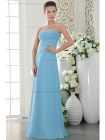 Chiffon Natural Strapless Ruffles Sleeveless Sweep Blue Sheath Zipper Bridesmaid Dress