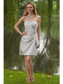 Natural Ruched Knee-Length Sheath Stain Zipper Silver Sweetheart Elastic Silk-like Sleeveless Bridesmaid Dress